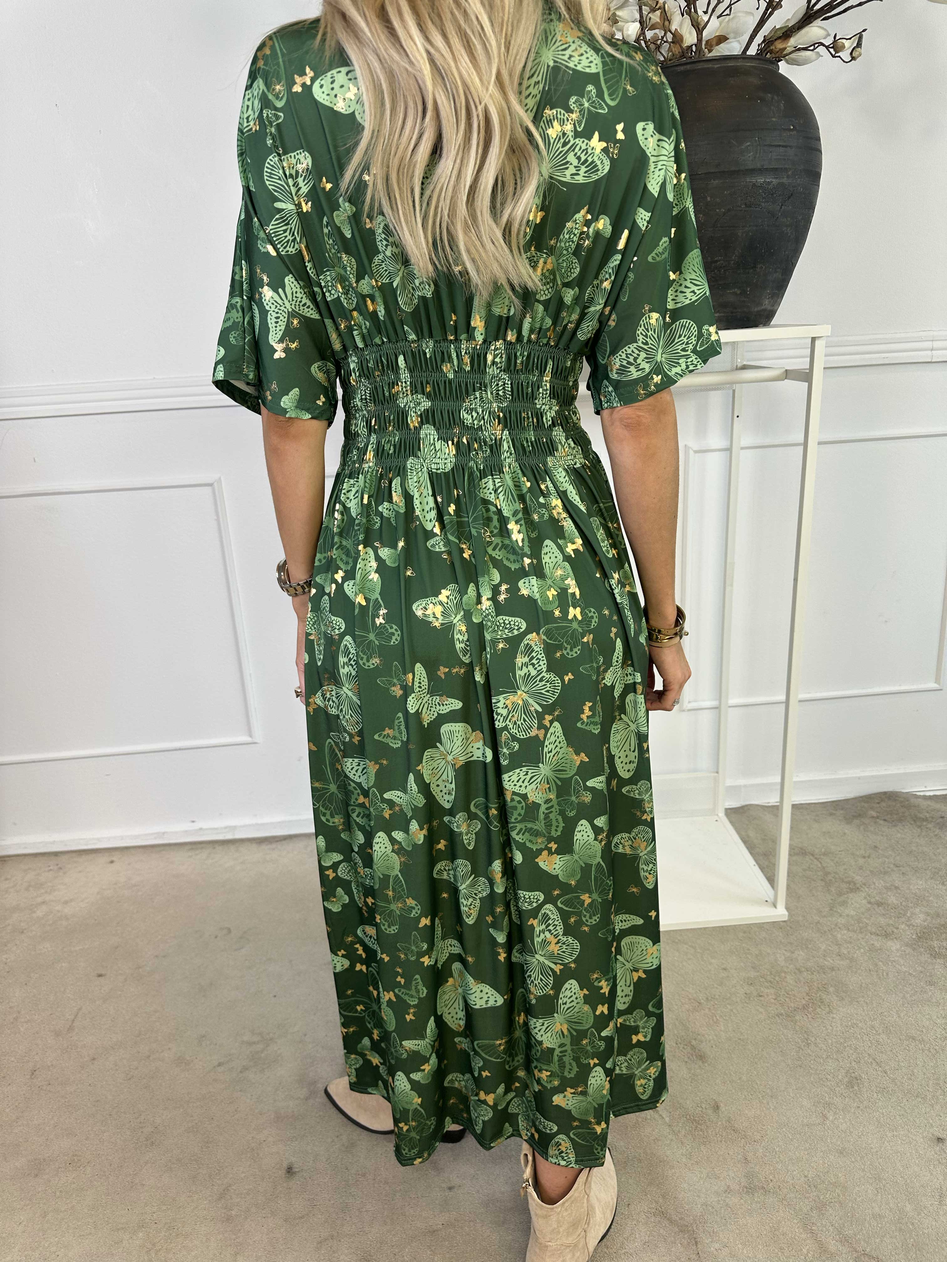 Pams Butterfly - Lång elastisk klänning med smockad midja